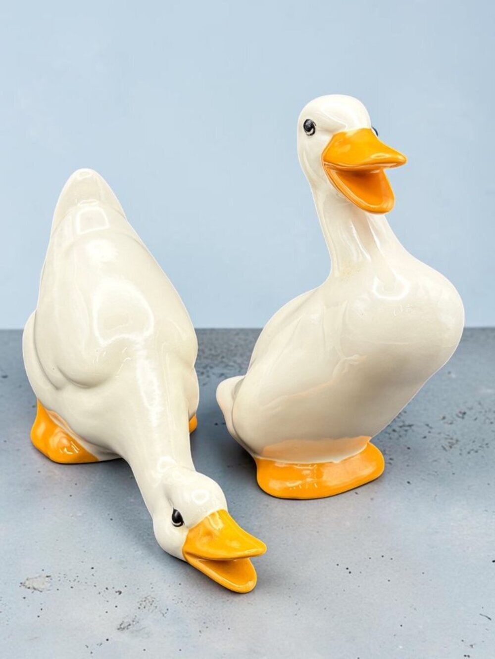 Vintage Taiwan Ceramic Duck Figurines Pair White Geese Ducks Farmhouse Decor Set